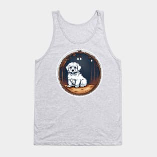 A White Havanese Puppy Dog Night Portrait Illustration Tank Top